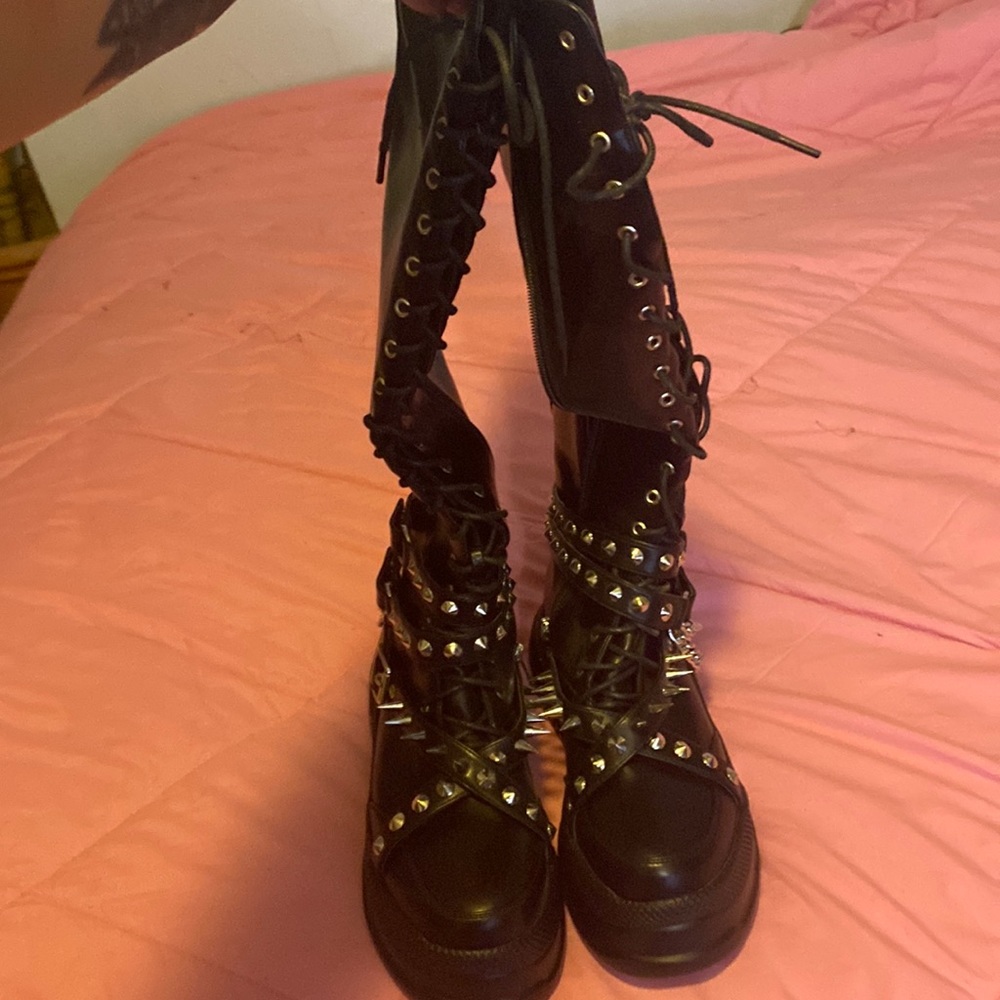Dolls Kill spiked platform knee high boots